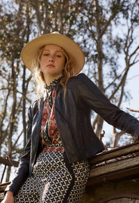 Once Was - Blaire Leather Herringbone Stitch Jacket in Black