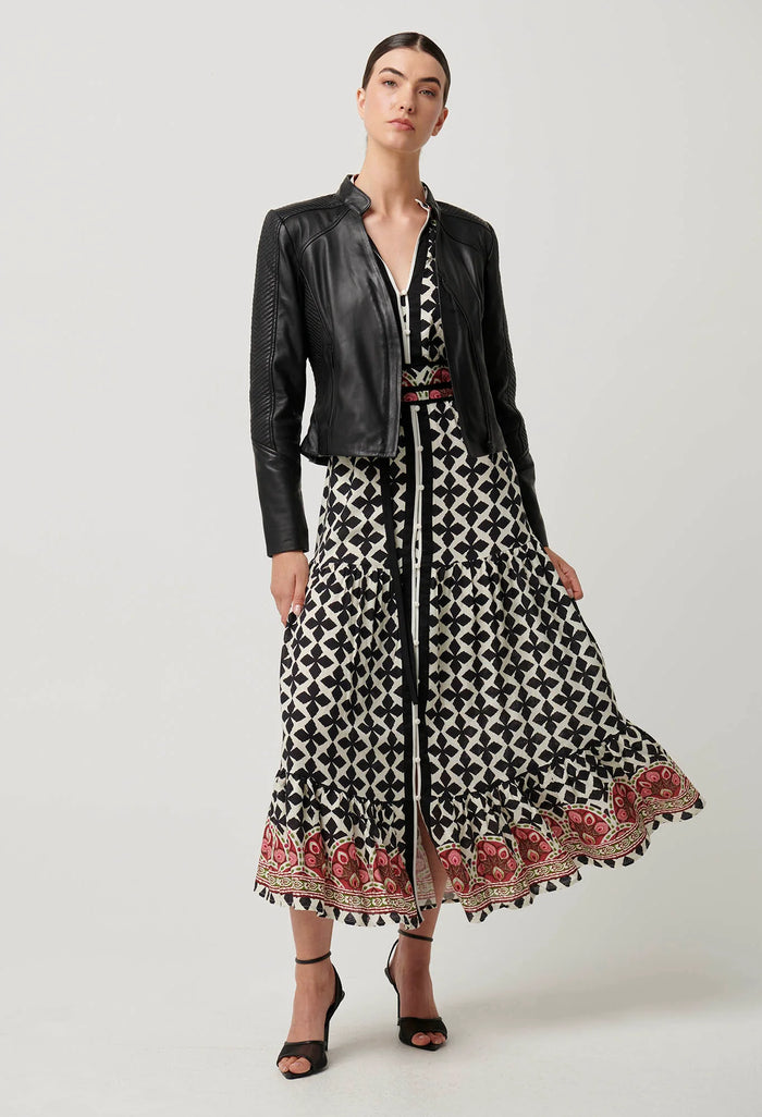 Once Was - Blaire Leather Herringbone Stitch Jacket in Black