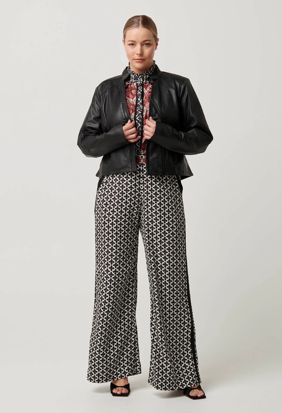 Once Was - Blaire Leather Herringbone Stitch Jacket in Black