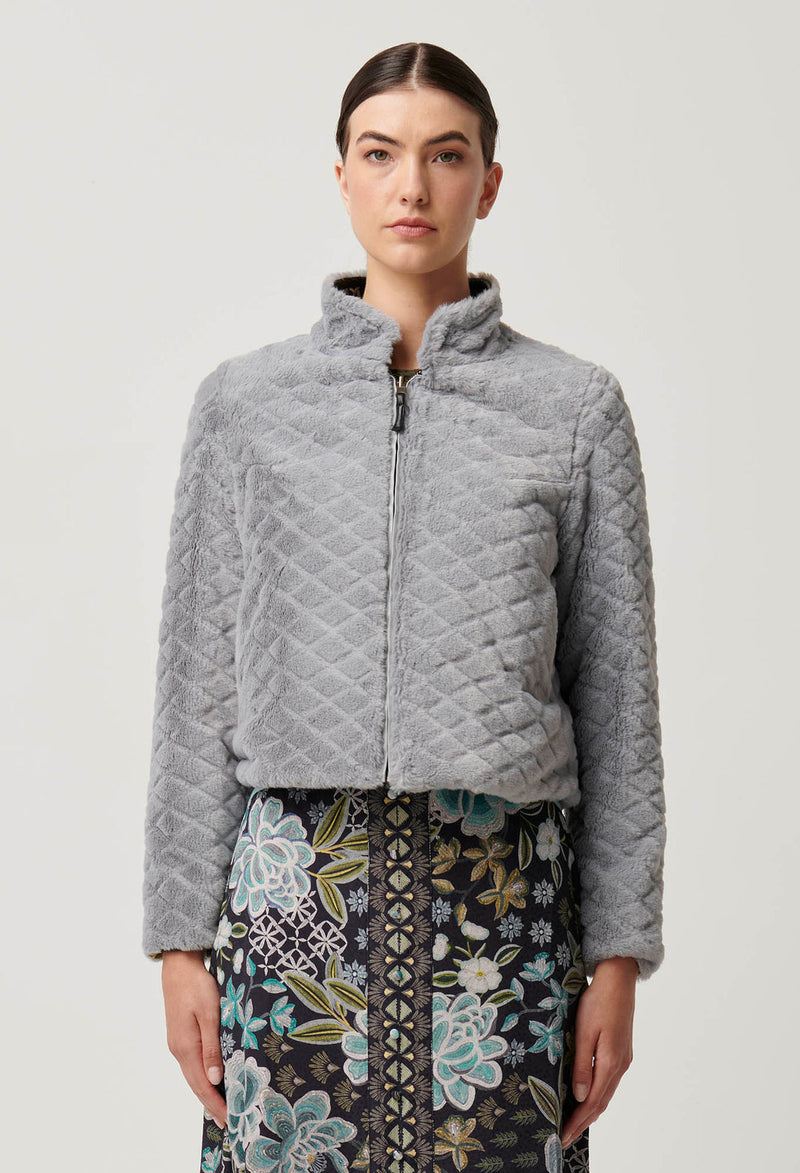 Once Was - Rylie Reversible Print Faux Fur Jacket in Dahlia Fields