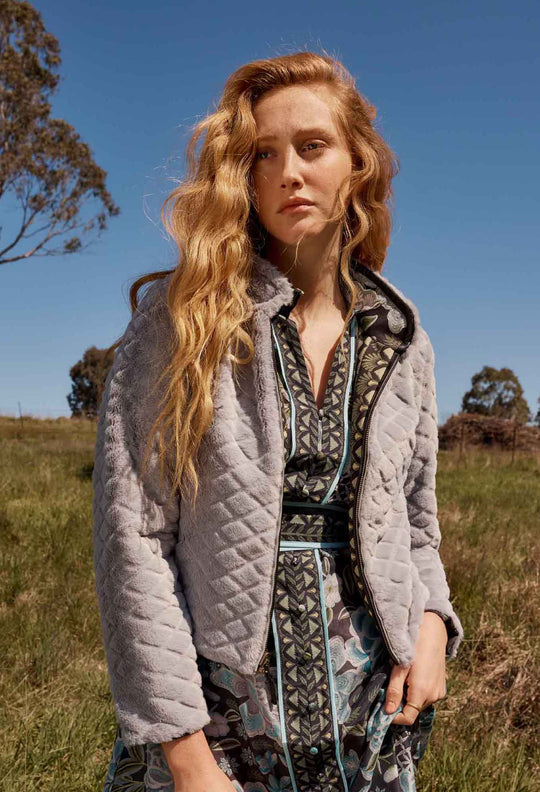 Once Was - Rylie Reversible Print Faux Fur Jacket in Dahlia Fields