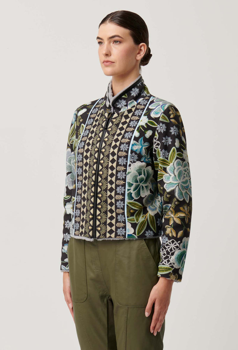 Once Was - Rylie Reversible Print Faux Fur Jacket in Dahlia Fields