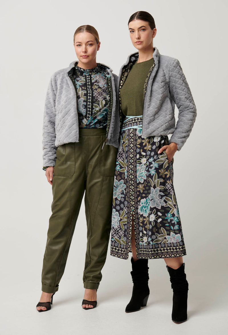 Once Was - Rylie Reversible Print Faux Fur Jacket in Dahlia Fields