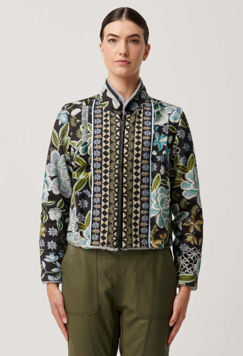 Once Was - Rylie Reversible Print Faux Fur Jacket in Dahlia Fields