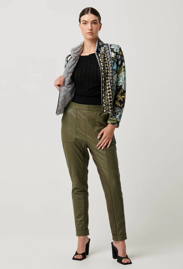 Once Was - Sylvan Leather Curved Panel Jogger in Moss Green