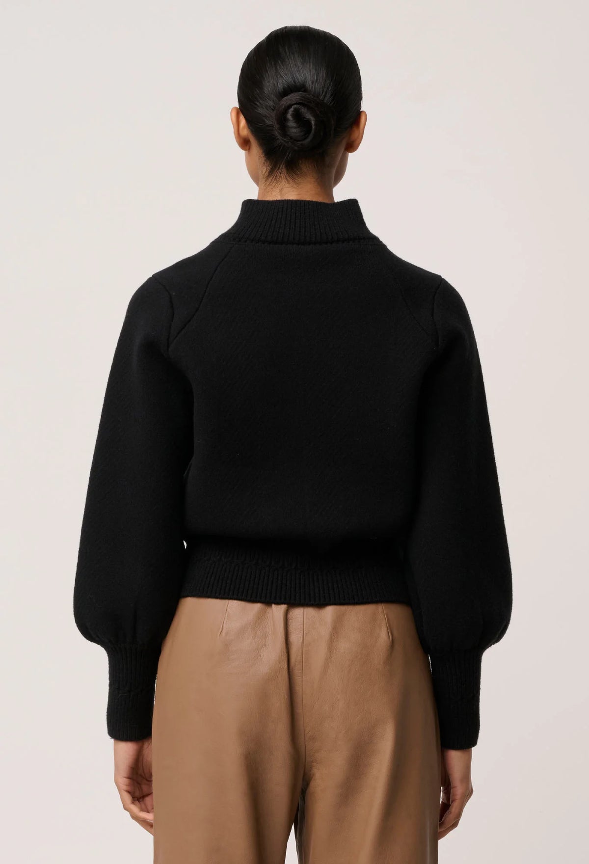 Once Was - Jeanne Wool Blend Textured Knit Bomber - Black