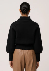 Once Was - Jeanne Wool Blend Textured Knit Bomber - Black