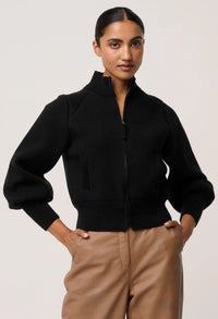 Once Was - Jeanne Wool Blend Textured Knit Bomber - Black