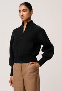 Once Was - Jeanne Wool Blend Textured Knit Bomber - Black