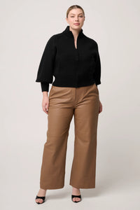 Once Was - Jeanne Wool Blend Textured Knit Bomber - Black