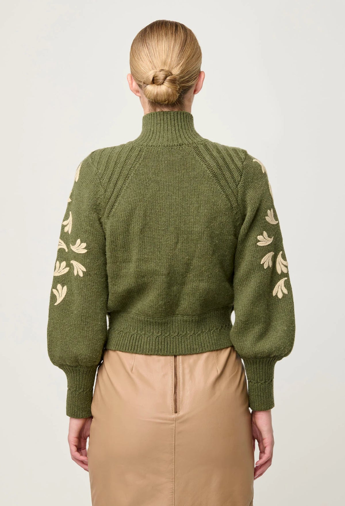 Once Was - Carmela Embroidered Knitted Bomber in Oliva