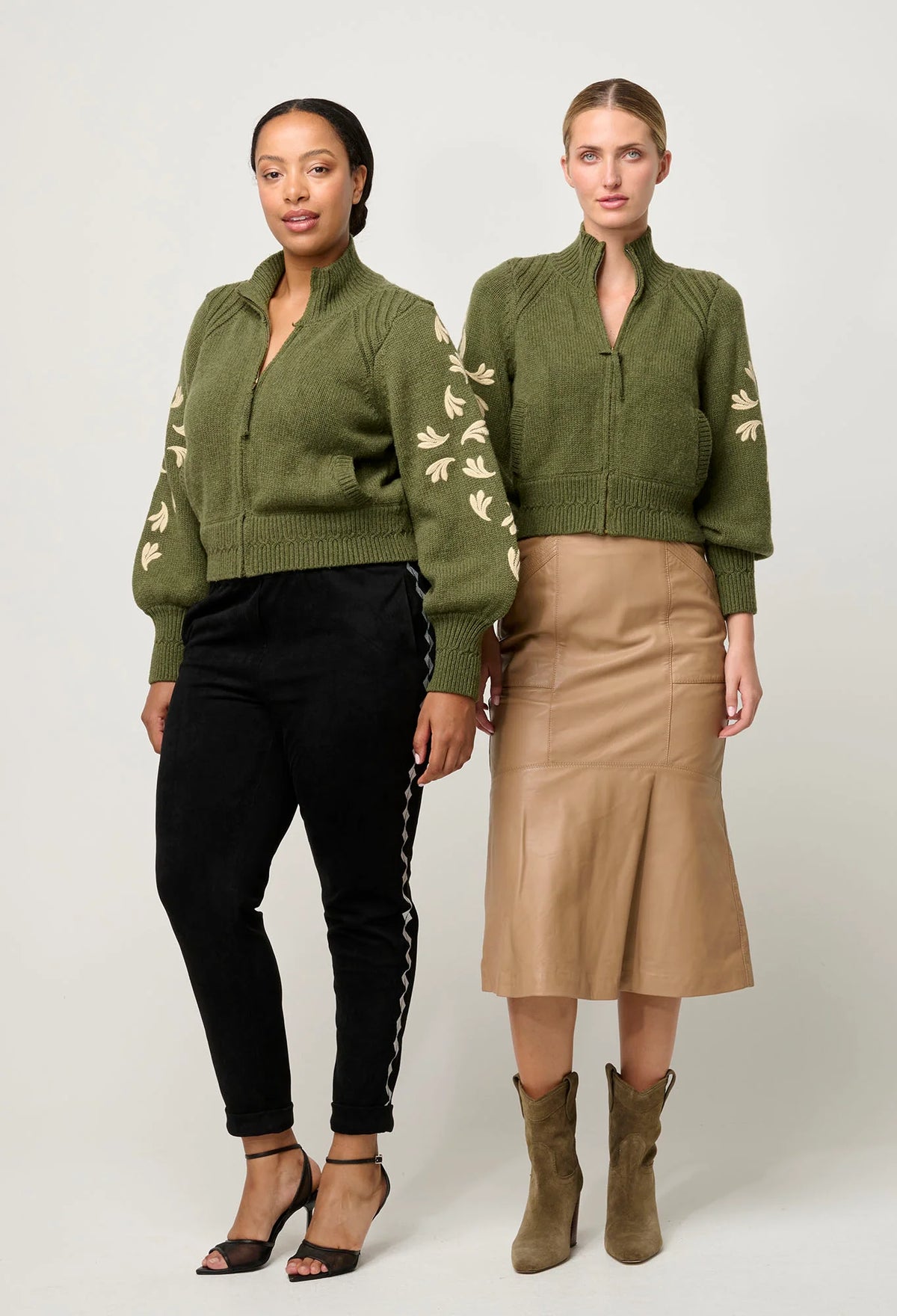 Once Was - Carmela Embroidered Knitted Bomber in Oliva