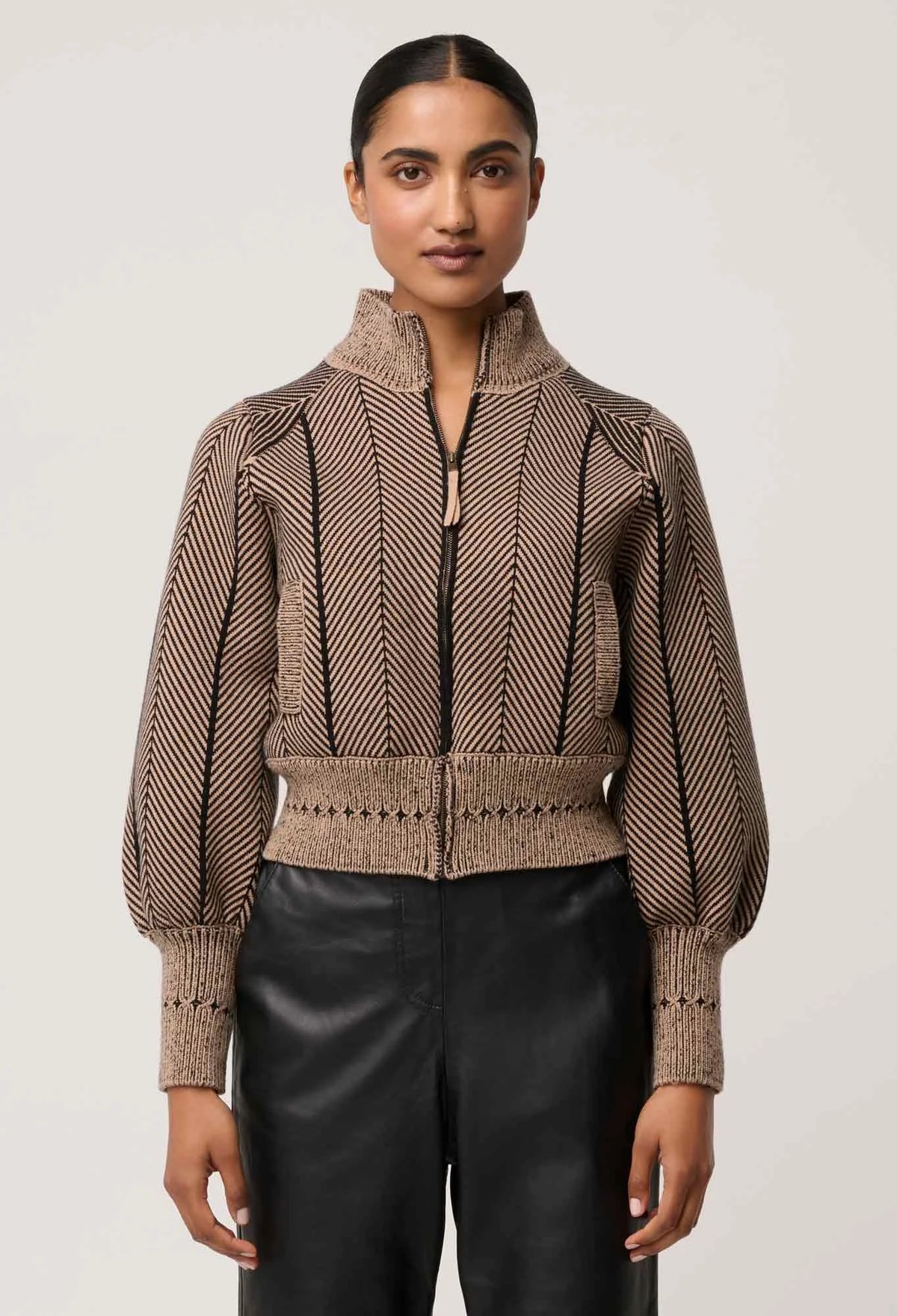 Once Was - Jeanne Wool Blend Textured Knit Bomber Jacket