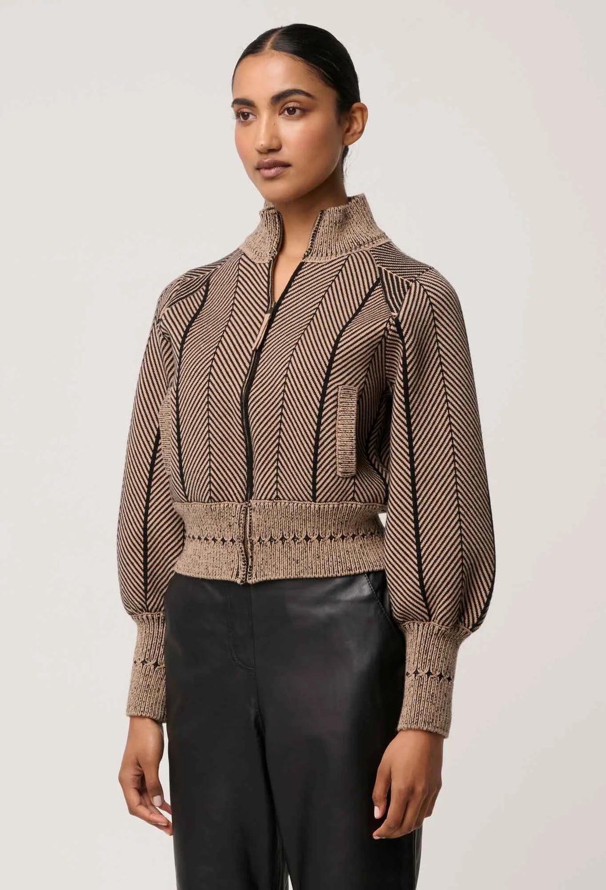 Once Was - Jeanne Wool Blend Textured Knit Bomber Jacket