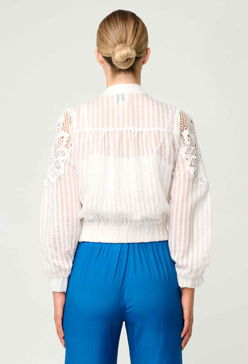 Once Was - Lamia Tencel Lace Detail Bomber in Ivory