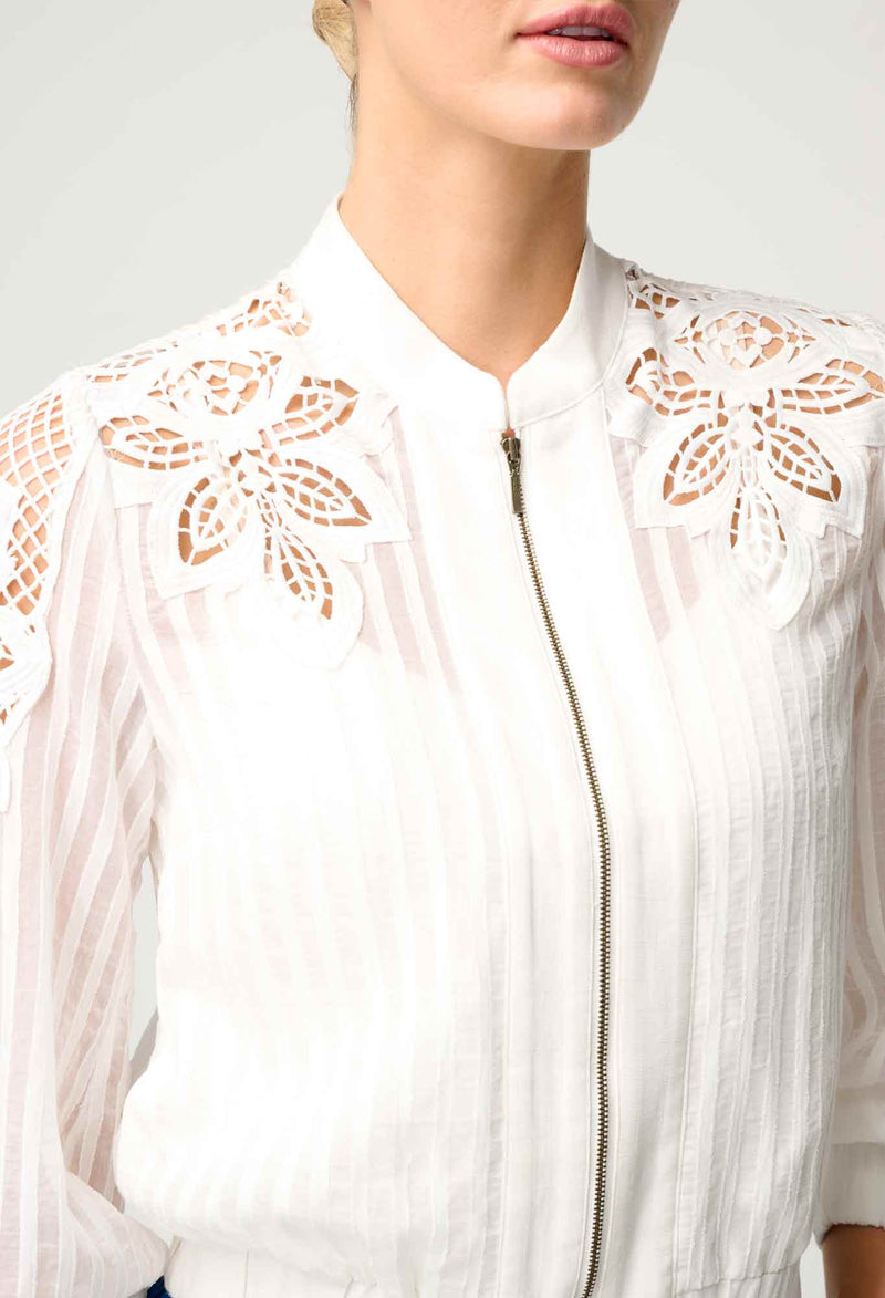 Once Was - Lamia Tencel Lace Detail Bomber in Ivory