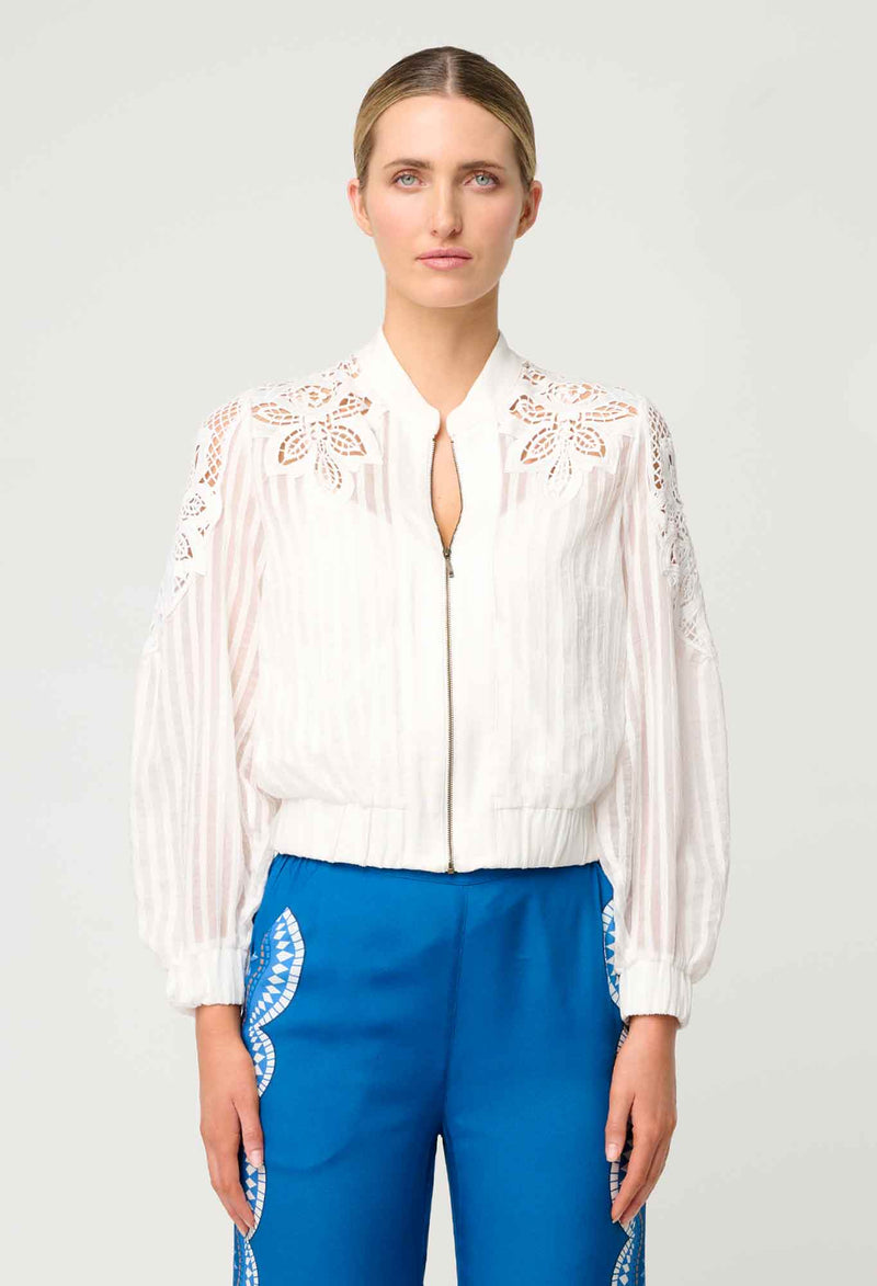 Once Was - Lamia Tencel Lace Detail Bomber in Ivory