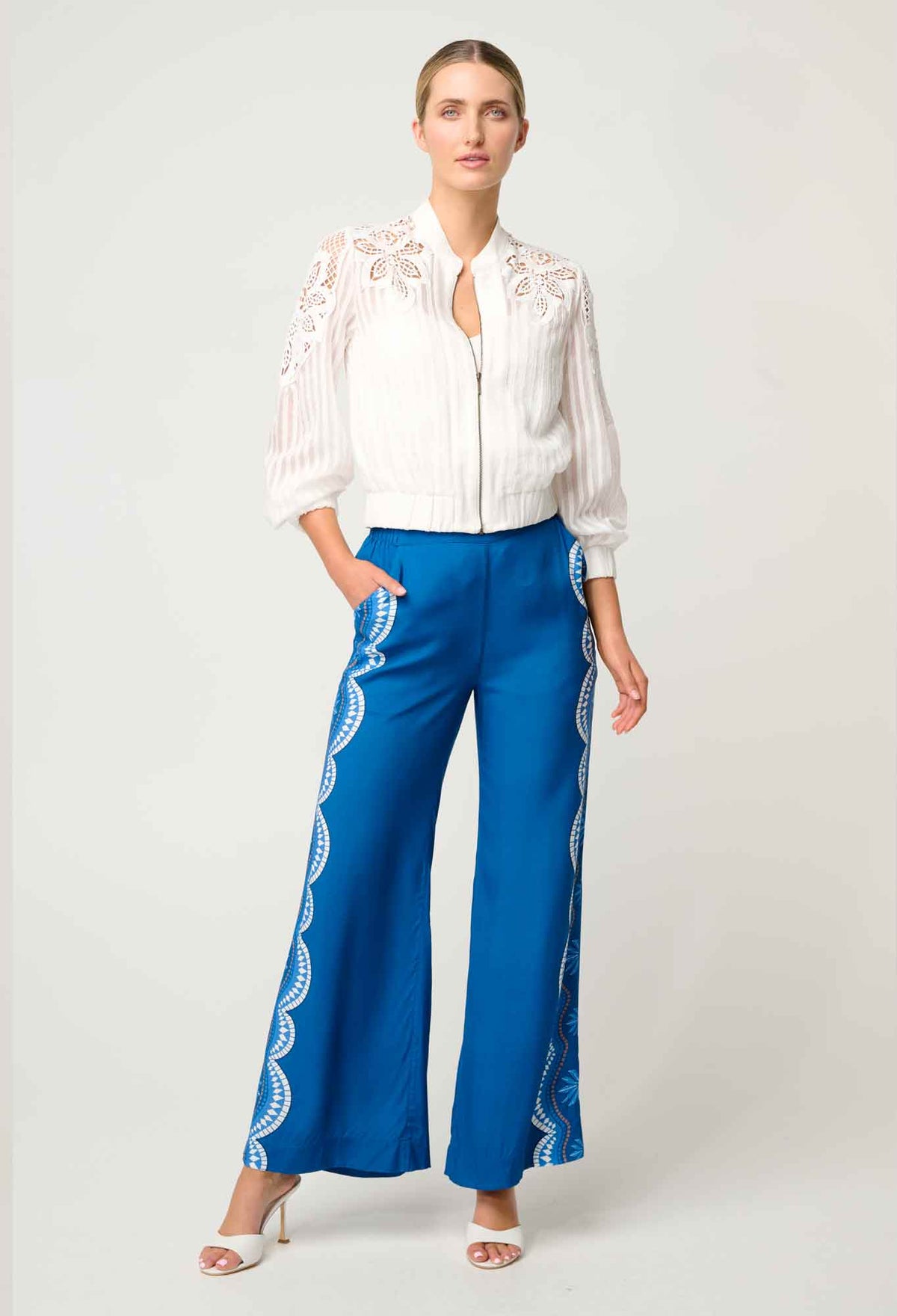 Once Was - Lamia Tencel Lace Detail Bomber in Ivory