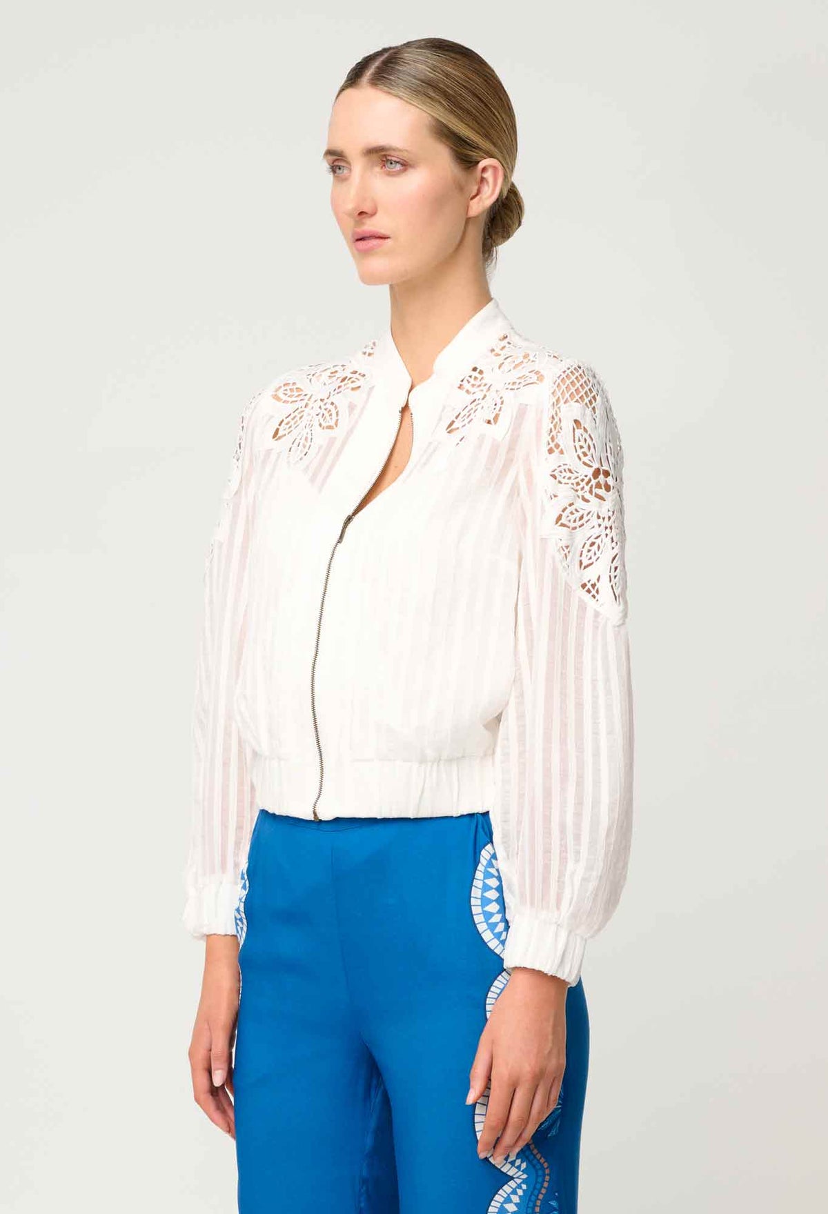 Once Was - Lamia Tencel Lace Detail Bomber in Ivory
