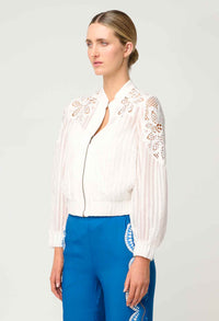 Once Was - Lamia Tencel Lace Detail Bomber in Ivory