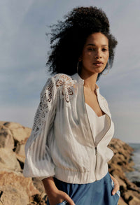 Once Was - Lamia Tencel Lace Detail Bomber in Ivory