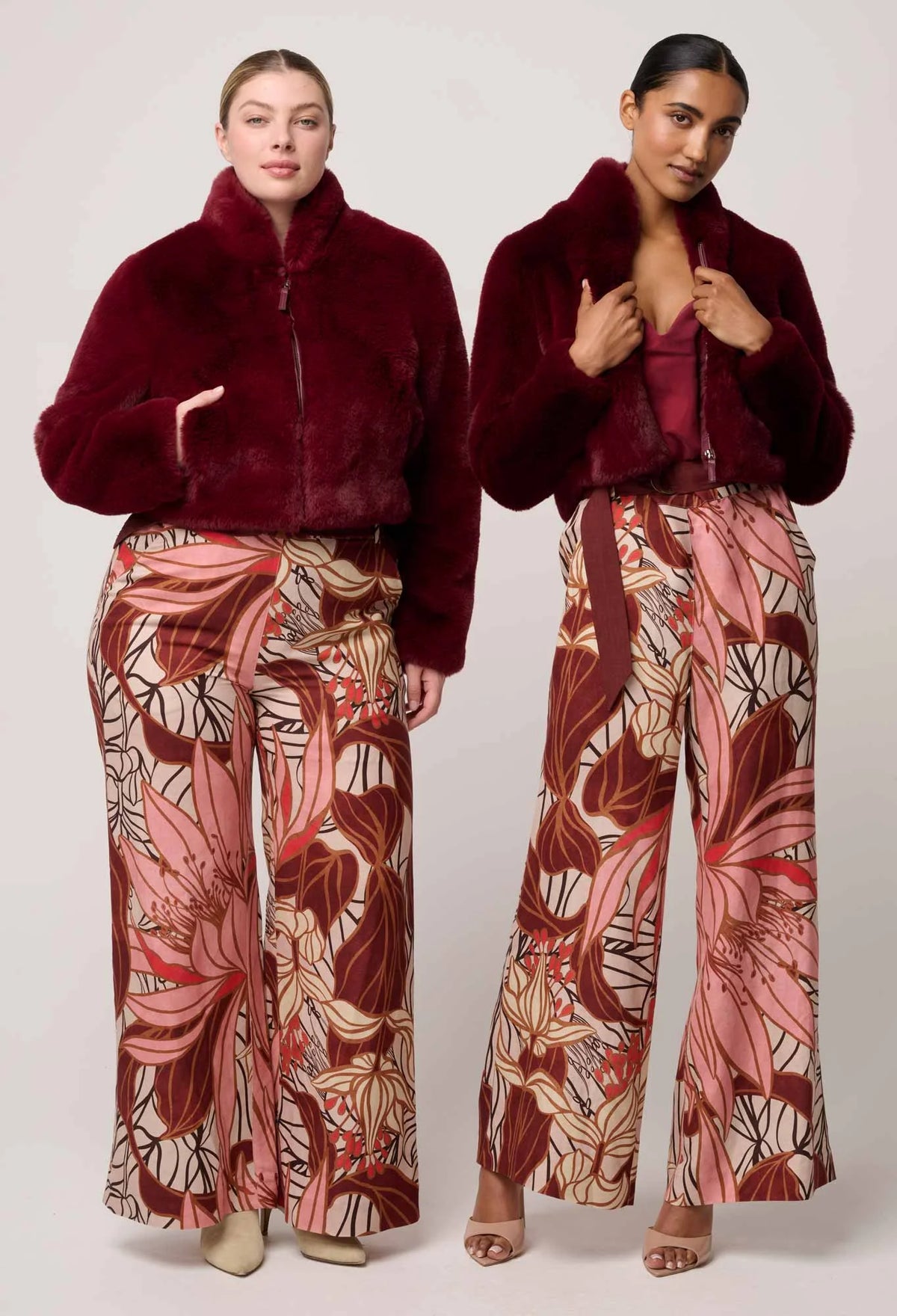 Once Was - Dawn Faux Fur Cropped Jacket in Bordeaux
