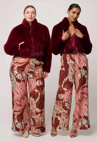 Once Was - Dawn Faux Fur Cropped Jacket in Bordeaux