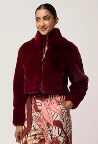 Once Was - Dawn Faux Fur Cropped Jacket in Bordeaux