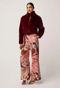 Once Was - Dawn Faux Fur Cropped Jacket in Bordeaux
