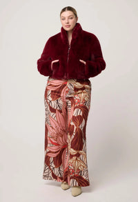 Once Was - Dawn Faux Fur Cropped Jacket in Bordeaux