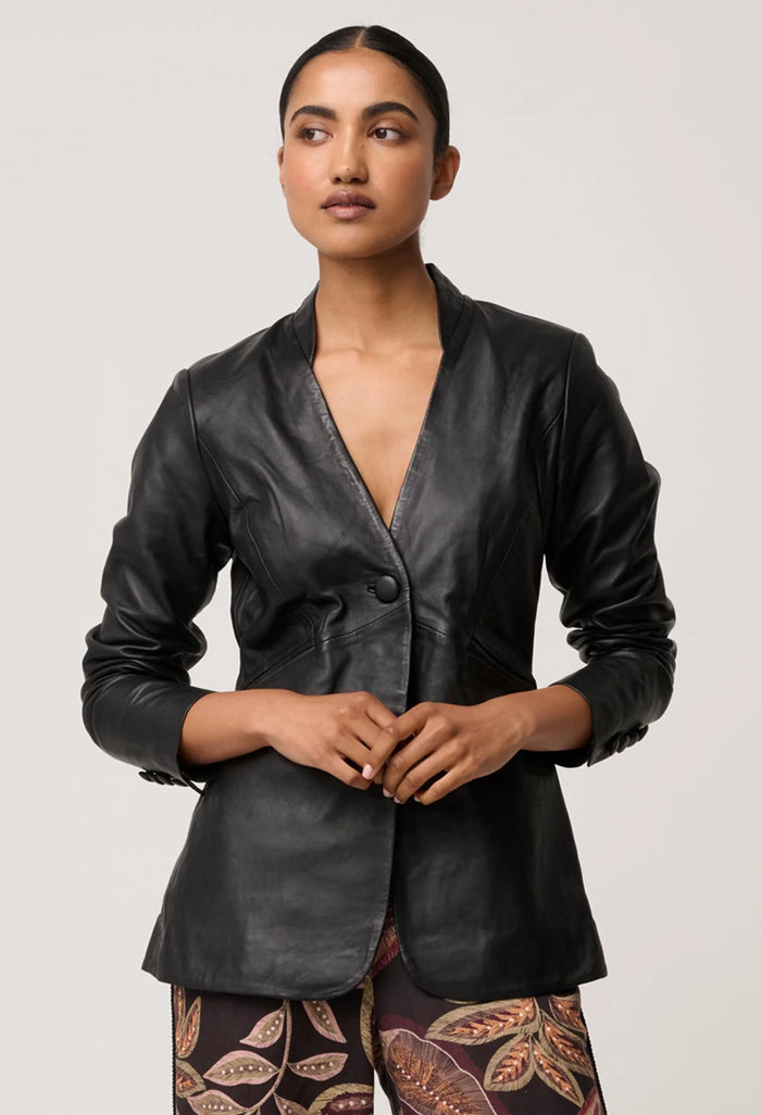 Once Was Calypso Genuine Leather Panneled Blazer