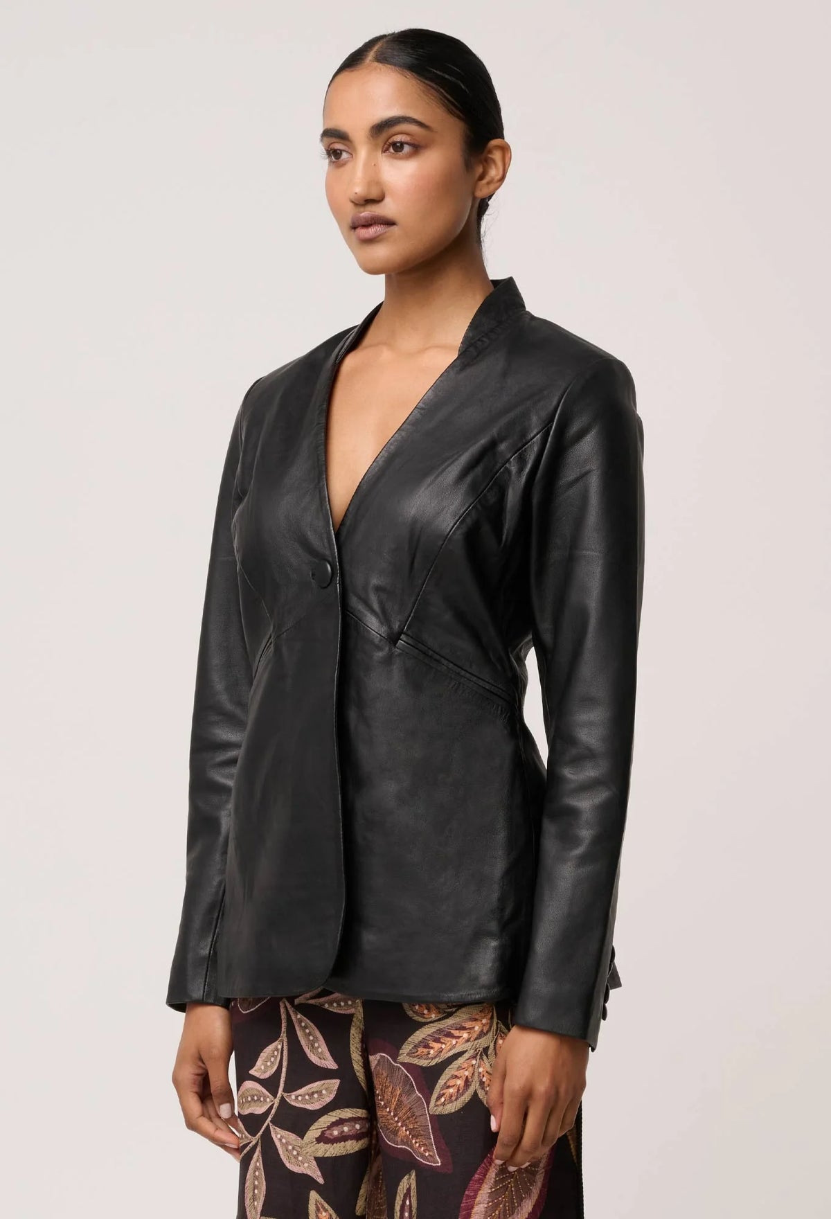 Once Was Calypso Genuine Leather Panneled Blazer