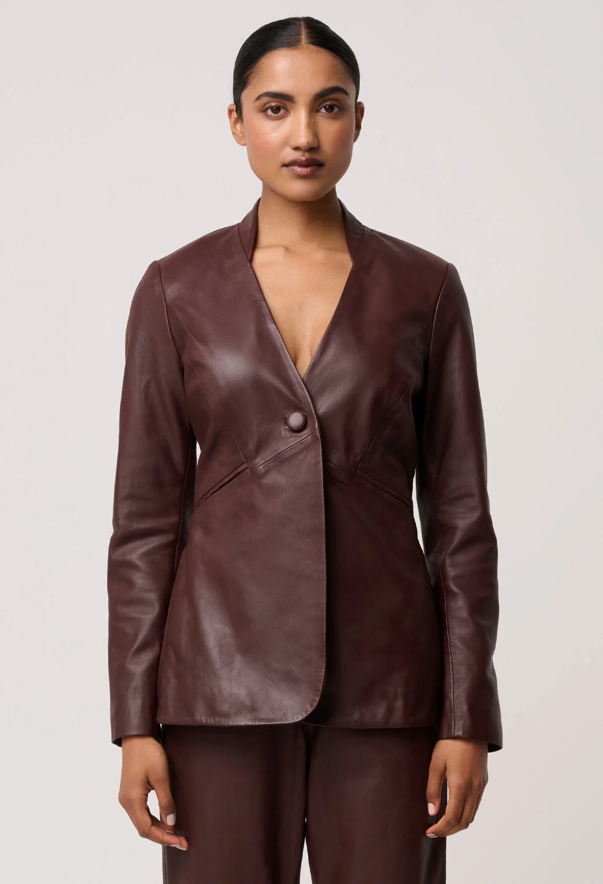 Once Was Calypso Genuine Leather Panneled Blazer