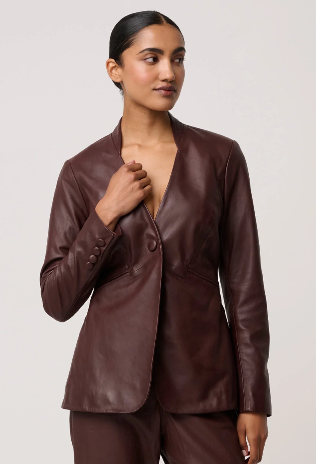 Once Was Calypso Genuine Leather Panneled Blazer
