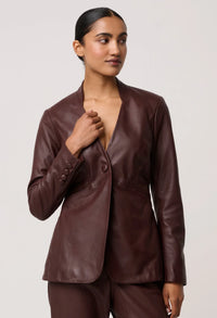 Once Was Calypso Genuine Leather Panneled Blazer
