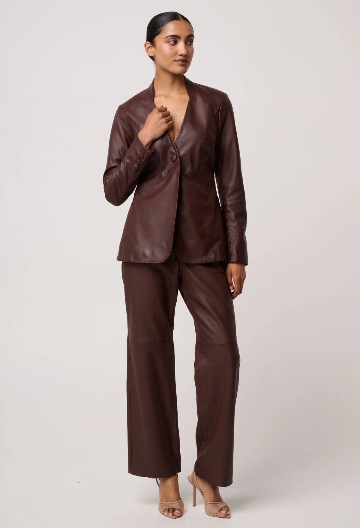 Once Was Calypso Genuine Leather Panneled Blazer