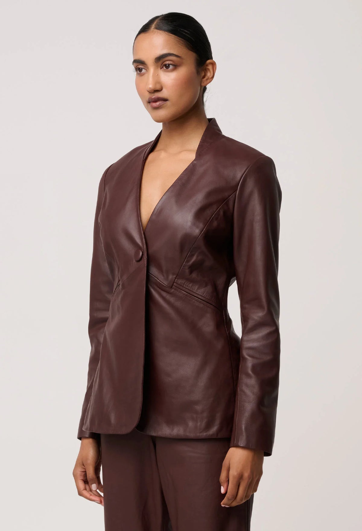 Once Was Calypso Genuine Leather Panneled Blazer