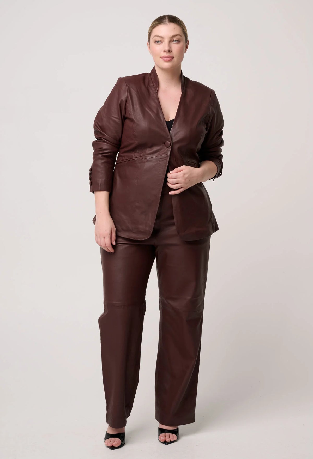 Once Was Calypso Genuine Leather Panneled Blazer