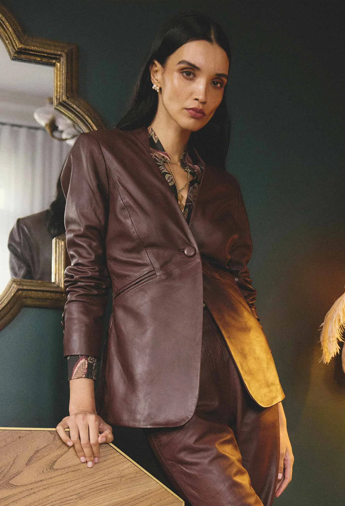 Once Was Calypso Genuine Leather Panneled Blazer