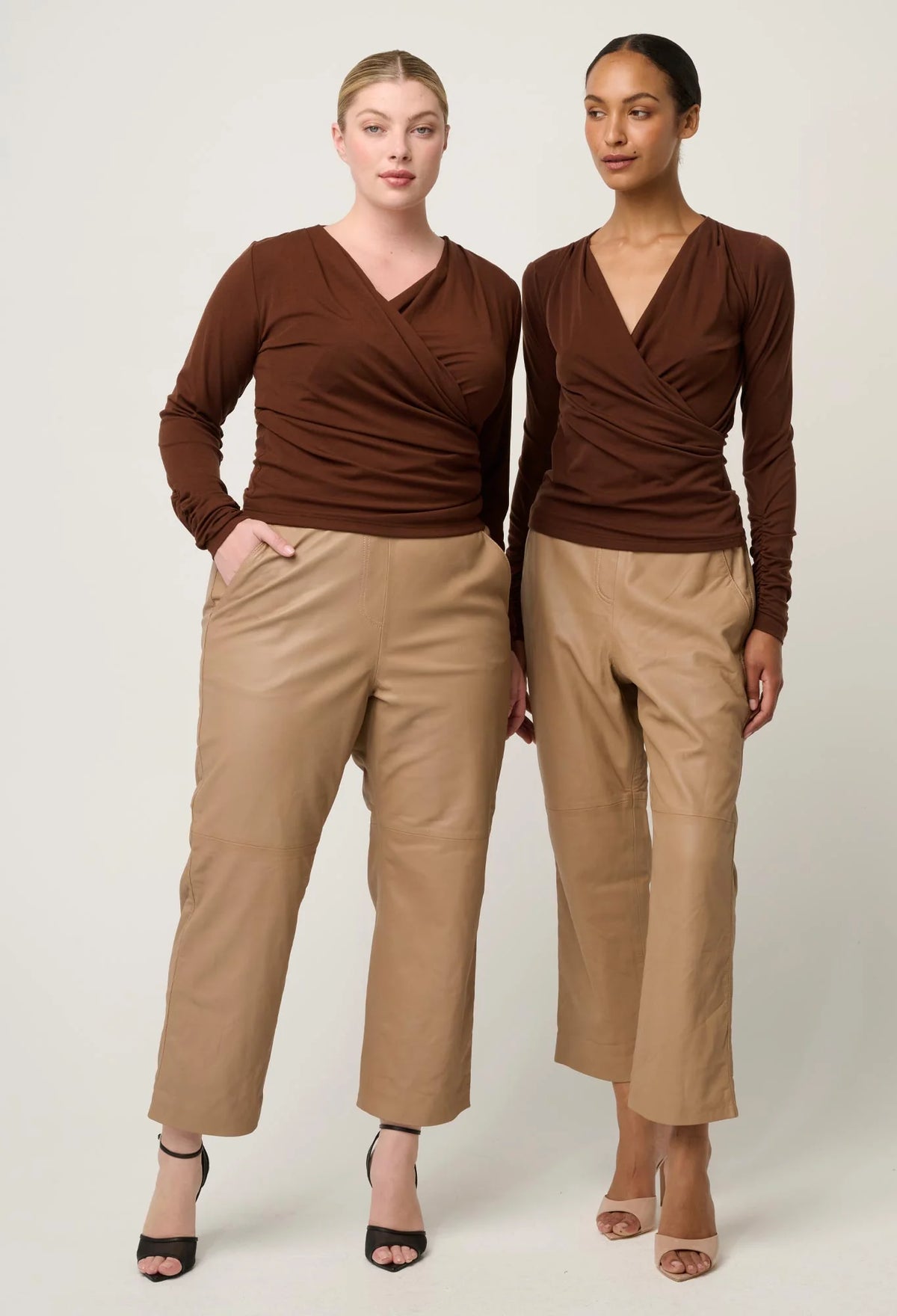 Once Was Aster Stretch Wrap Top - Mocha