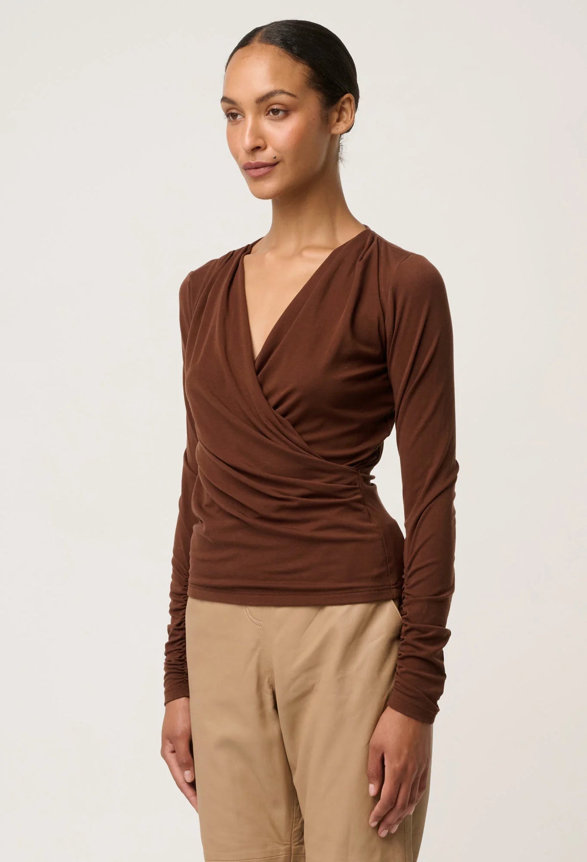 Once Was Aster Stretch Wrap Top - Mocha