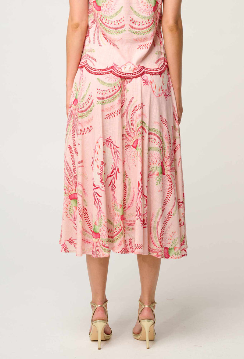 Once Was - Estrella Linen Viscose Yoke Skirt Palmarosa