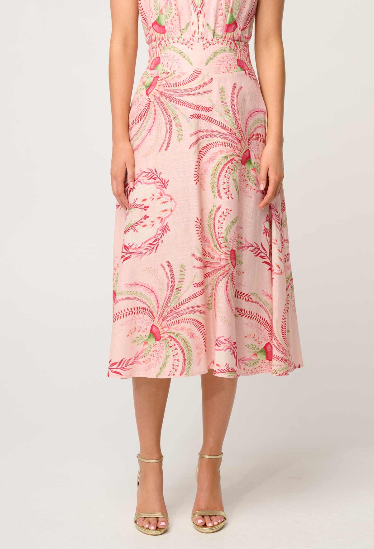 Once Was - Estrella Linen Viscose Yoke Skirt Palmarosa