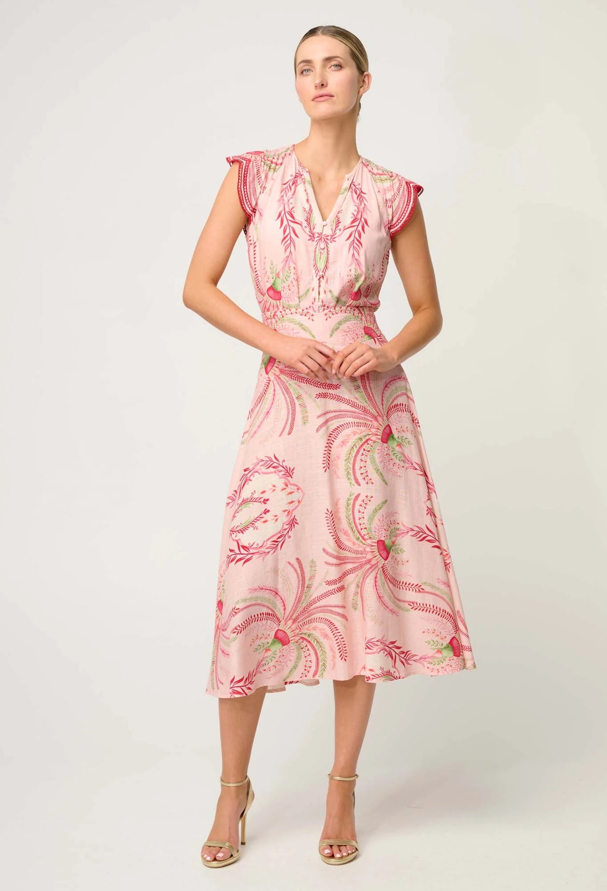 Once Was - Estrella Linen Viscose Yoke Skirt Palmarosa