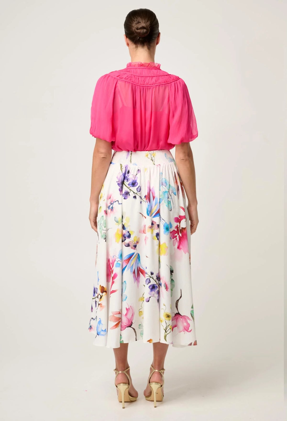 Once Was - Pandorea Viscose Dobby Stitch Detail Yoke Skirt - PLUME BLOSSOM