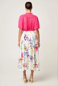 Once Was - Pandorea Viscose Dobby Stitch Detail Yoke Skirt - PLUME BLOSSOM