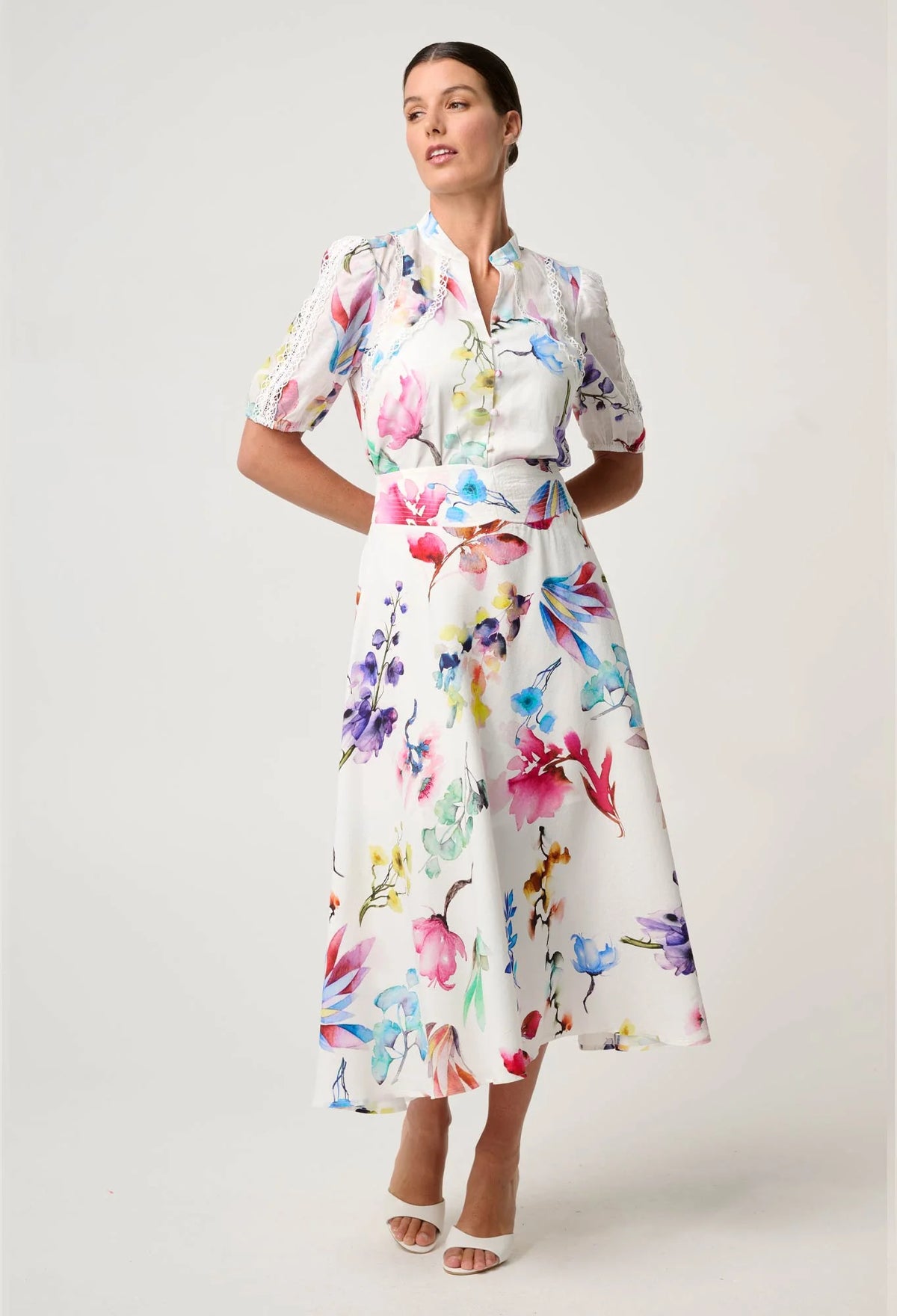 Once Was - Pandorea Viscose Dobby Stitch Detail Yoke Skirt - PLUME BLOSSOM