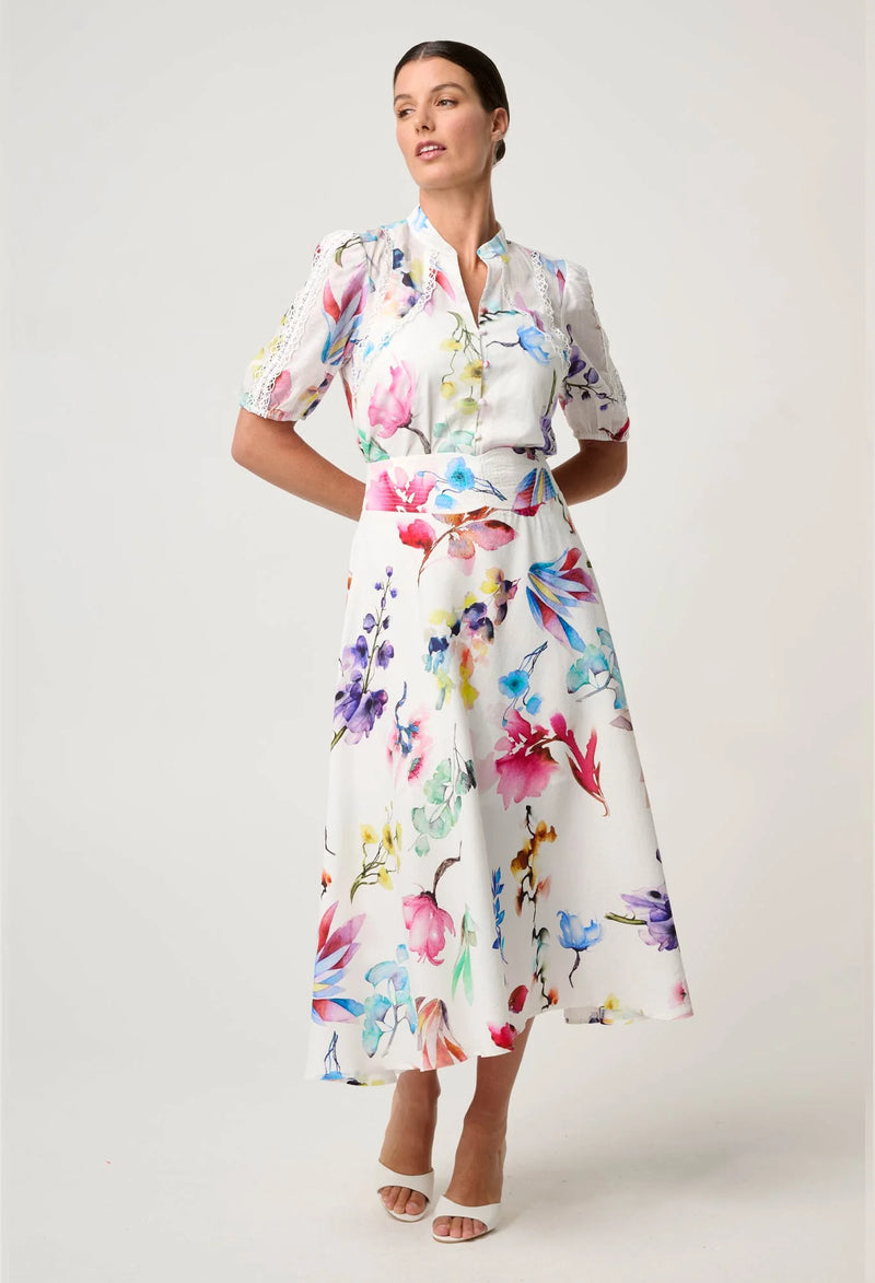 Once Was - Pandorea Viscose Dobby Stitch Detail Yoke Skirt - PLUME BLOSSOM