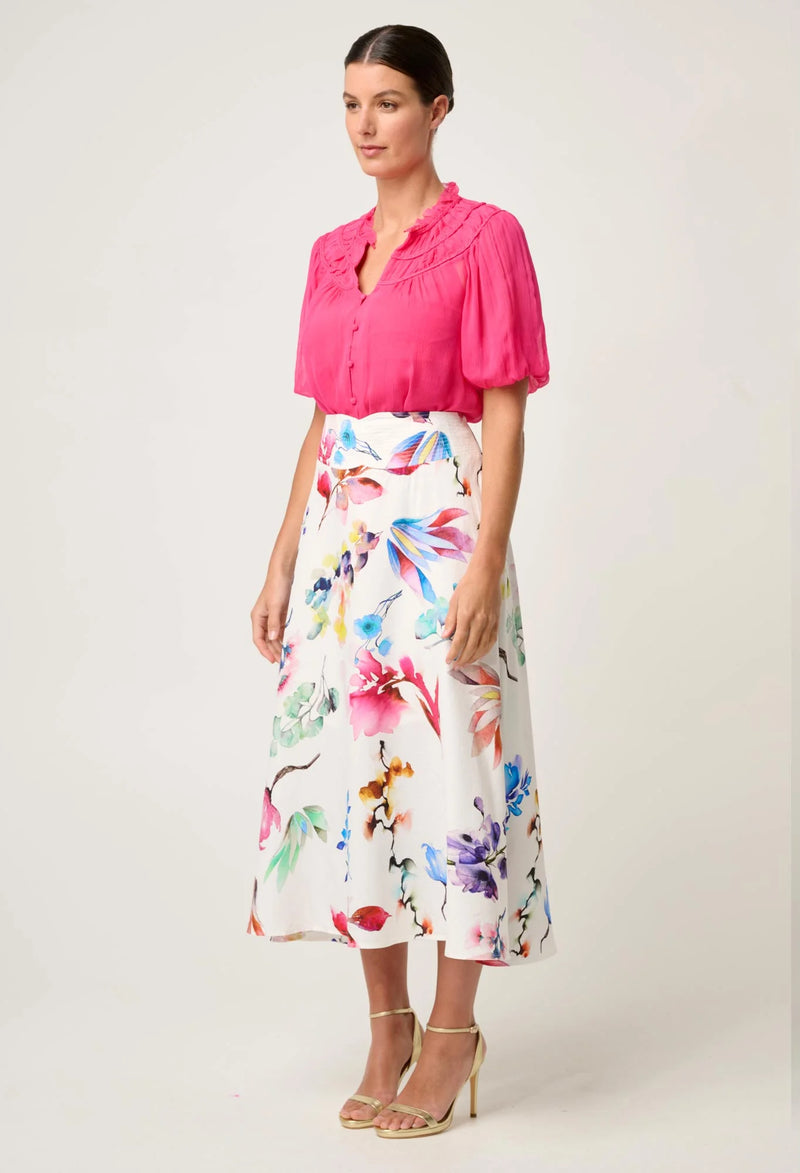 Once Was - Pandorea Viscose Dobby Stitch Detail Yoke Skirt - PLUME BLOSSOM
