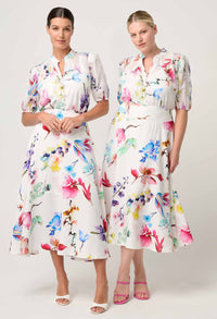 Once Was - Pandorea Viscose Dobby Stitch Detail Yoke Skirt - PLUME BLOSSOM